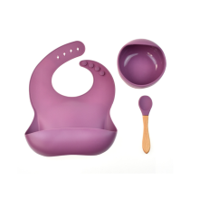 Yuming Factory 3-Pack Baby Product Supplies Silicone Bib Spoon Bowl Baby Unbreakable Dinnerware Feeding Set